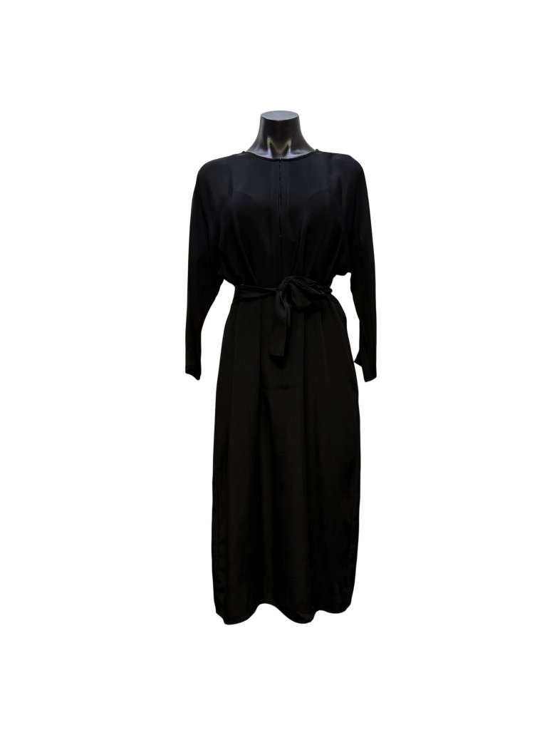 Cuyana Black Belted Midi Dress With Tie Waist S/M